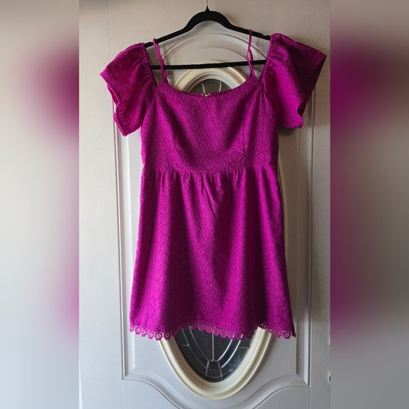 Kensie Fuchsia Barbiecore Off The Shoulder Cutout Mini Dress - Medium - Picture 1 of 6